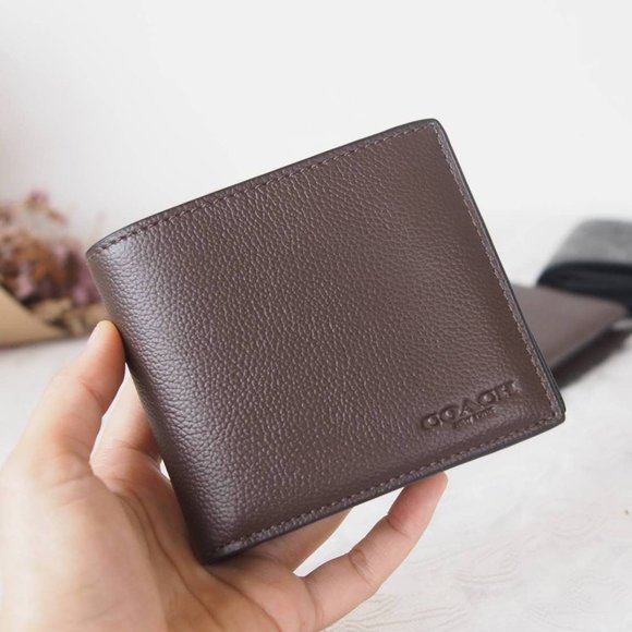 NWT - COACH Men Compact 3 In 1 Wallet - BESTSELLER - Mahogany Brown - Picture 1 of 9